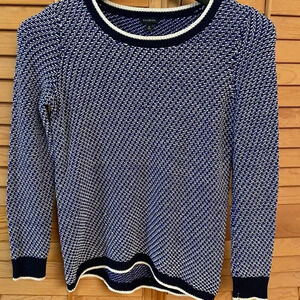 Talbots Crew Neck Pullover Sweater Size M Navy White Stretch Classic Winter Cozy